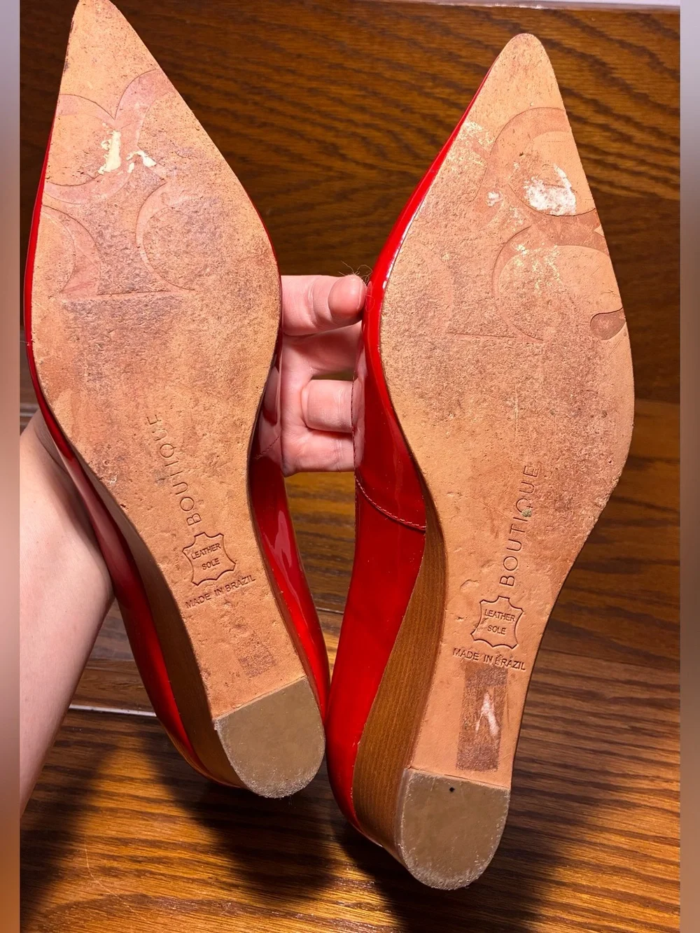 Boutique 58 Red Patent Leather Stacked Wedge Heels Made in Brazil Size 8